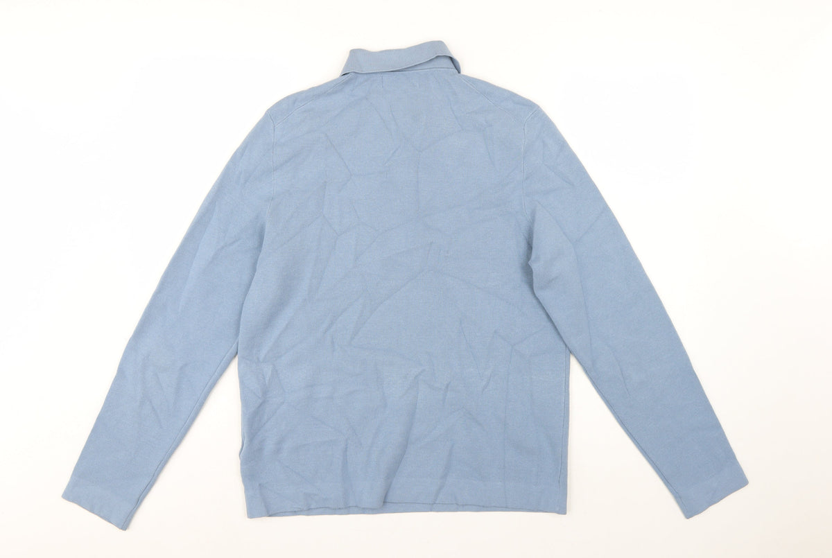 Autograph Men’s Blue M Henley Collared Knit Jumper Pocket