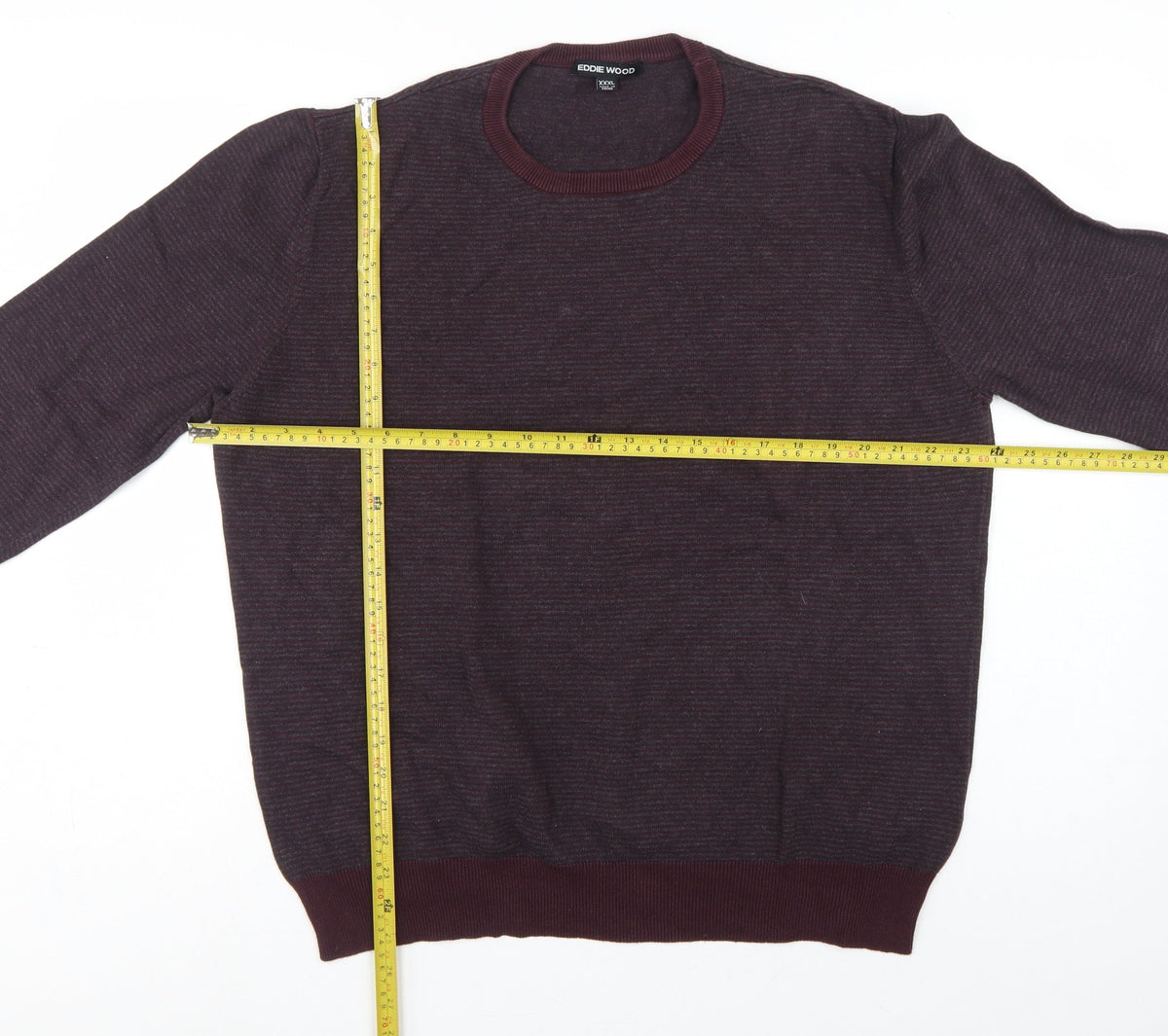 Eddie Wood Men’s Red 3XL Striped Crew Neck Cotton Jumper