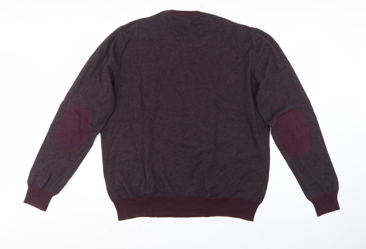 Eddie Wood Men’s Red 3XL Striped Crew Neck Cotton Jumper