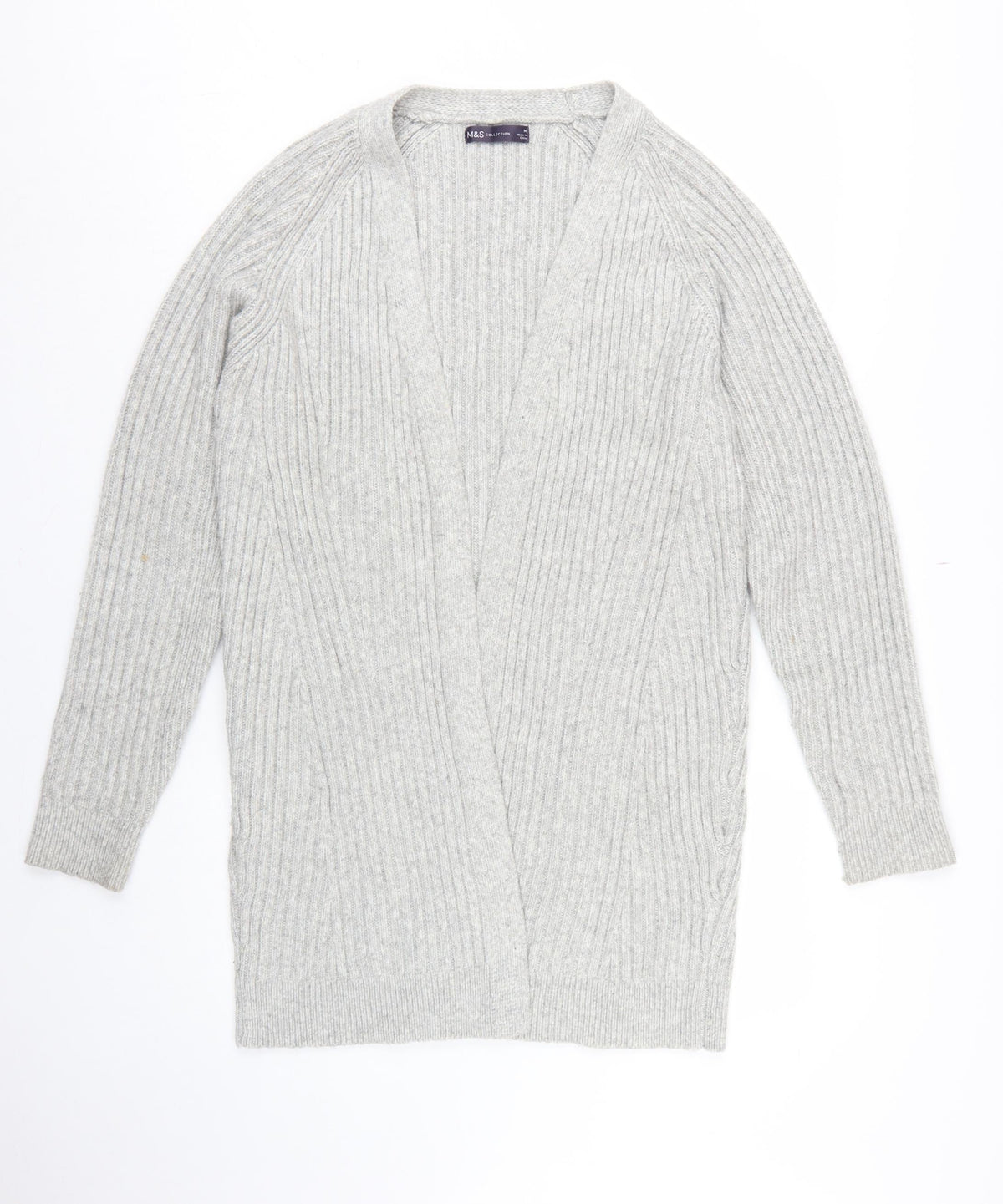 Marks and Spencer Women Grey M Cable Knit Open Cardigan