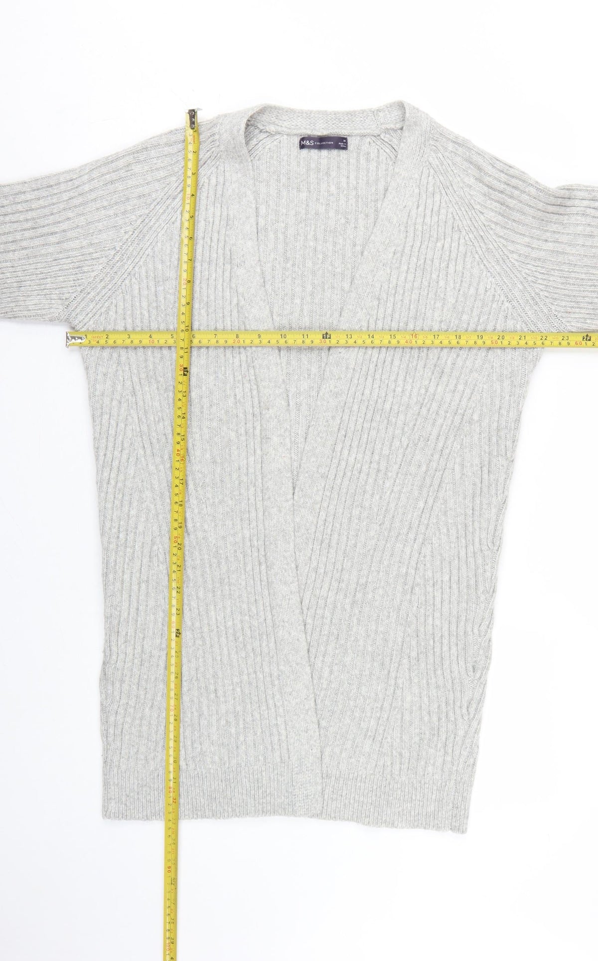 Marks and Spencer Women Grey M Cable Knit Open Cardigan