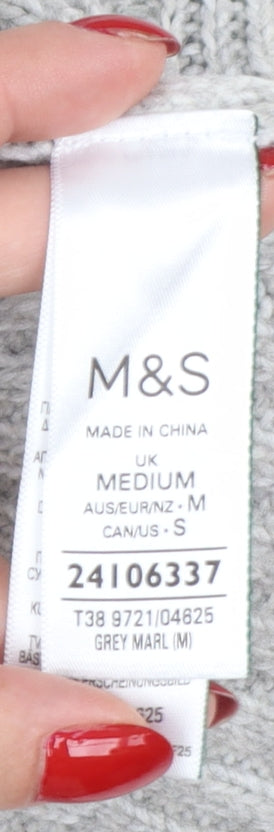 Marks and Spencer Women Grey M Cable Knit Open Cardigan