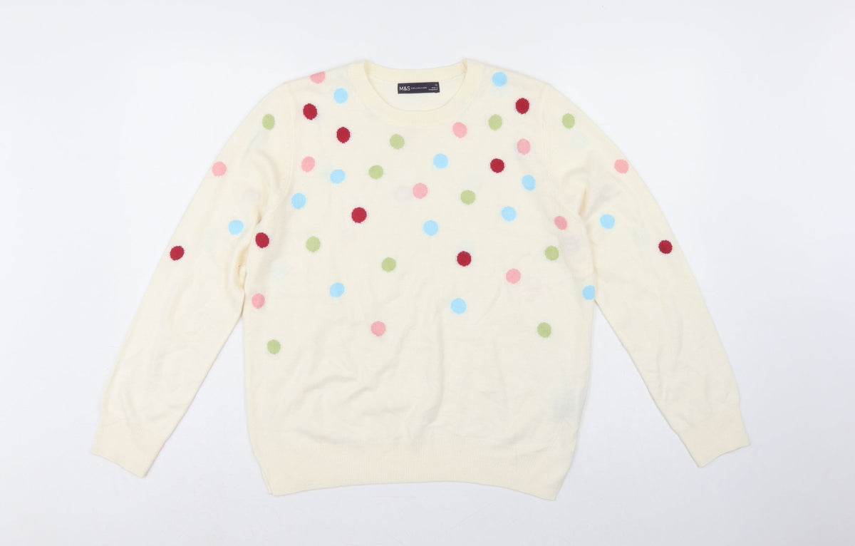 Marks and Spencer Women Ivory Polka Dot Crew Neck Jumper UK 12