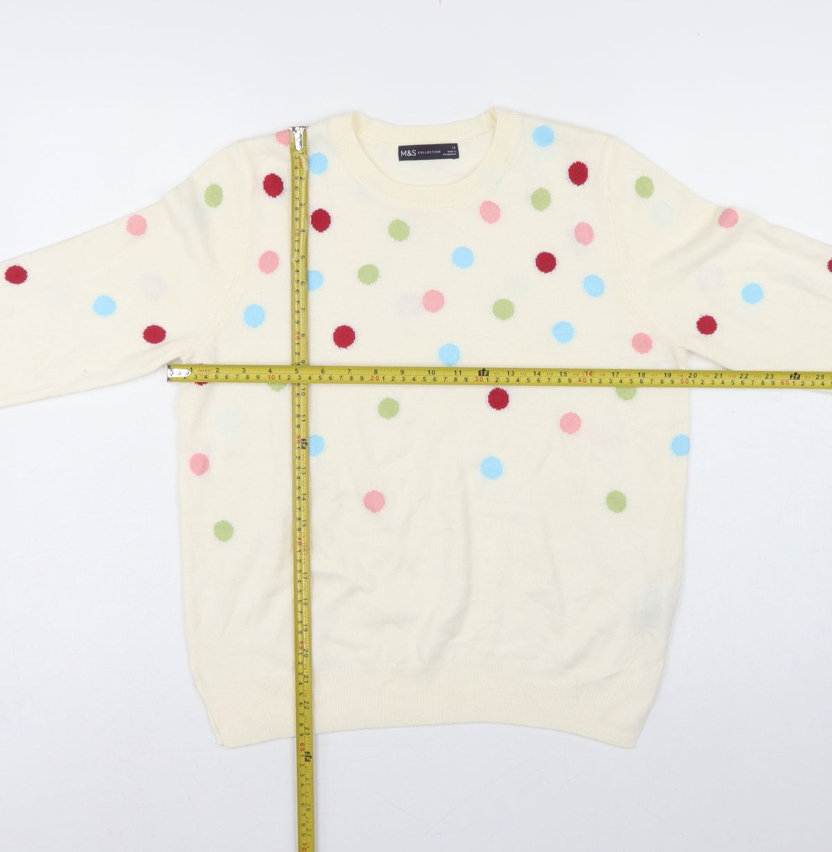 Marks and Spencer Women Ivory Polka Dot Crew Neck Jumper UK 12