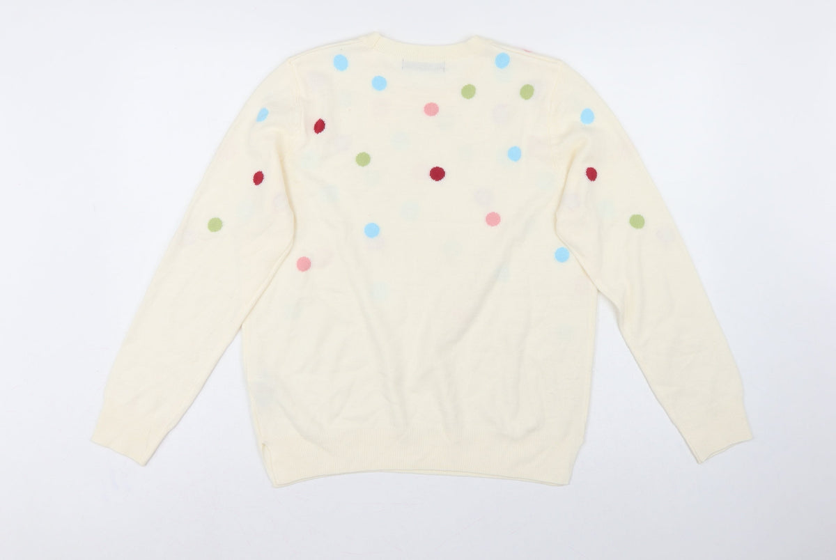 Marks and Spencer Women Ivory Polka Dot Crew Neck Jumper UK 12