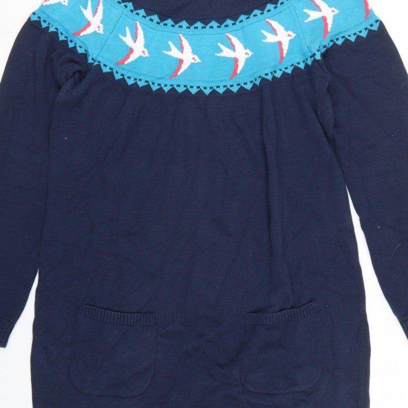 Frugi Bloom Women’s Blue UK 12 Bird Knit Jumper Dress Pockets