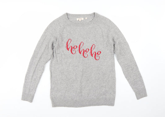 Fat Face Women Grey UK 10 Ho Ho Ho Christmas Knit Pullover Jumper
