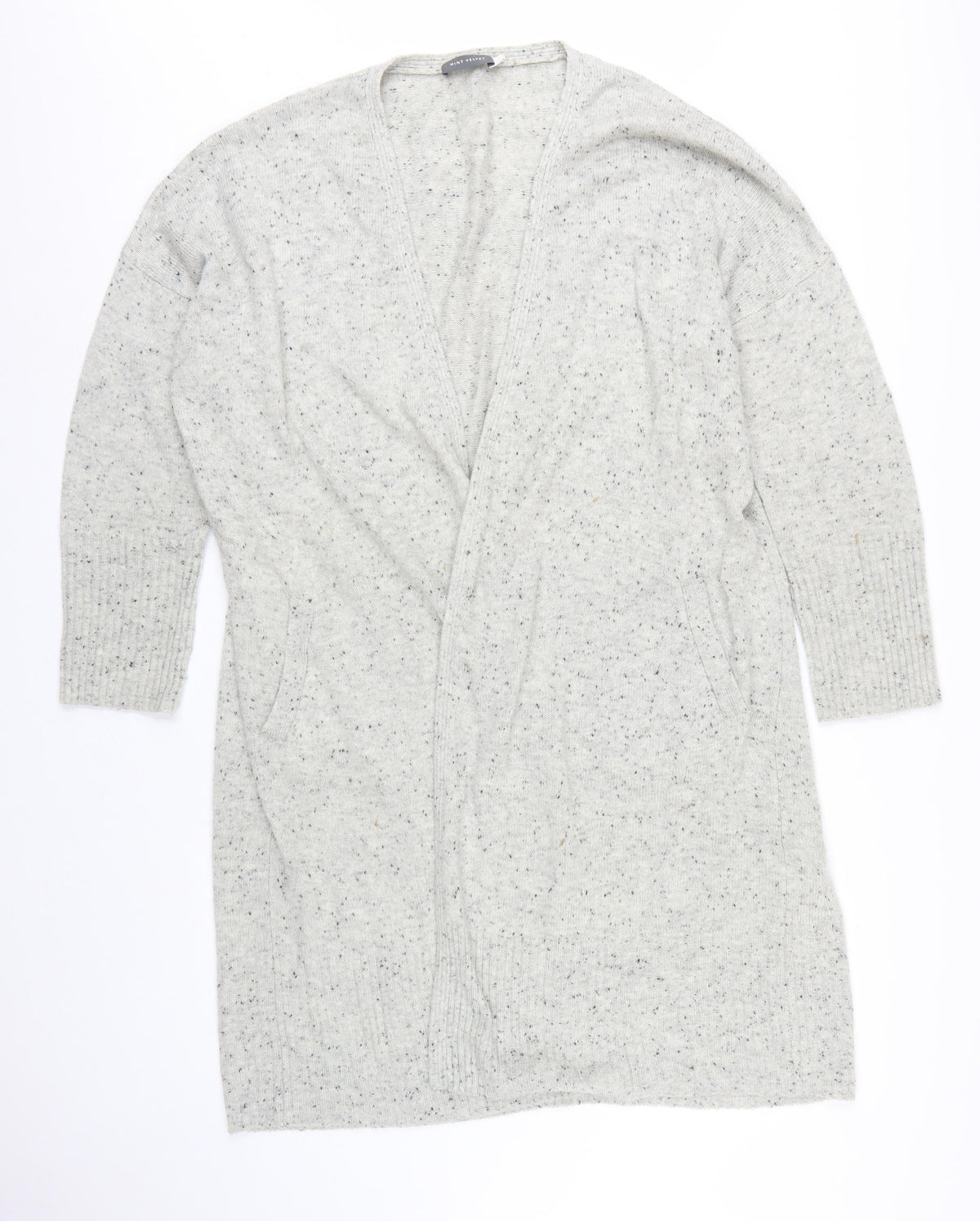 Mint Velvet Women Grey Fleck Open Longline Knit Cardigan Size 18