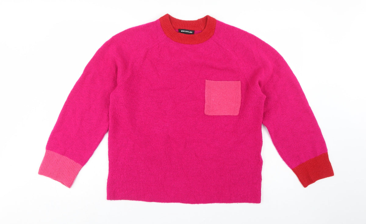 Whistles Women Pink XS Wool Blend Crew Neck Pocket Jumper