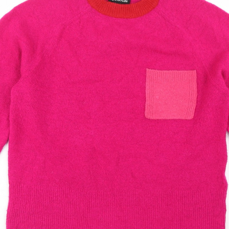 Whistles Women Pink XS Wool Blend Crew Neck Pocket Jumper