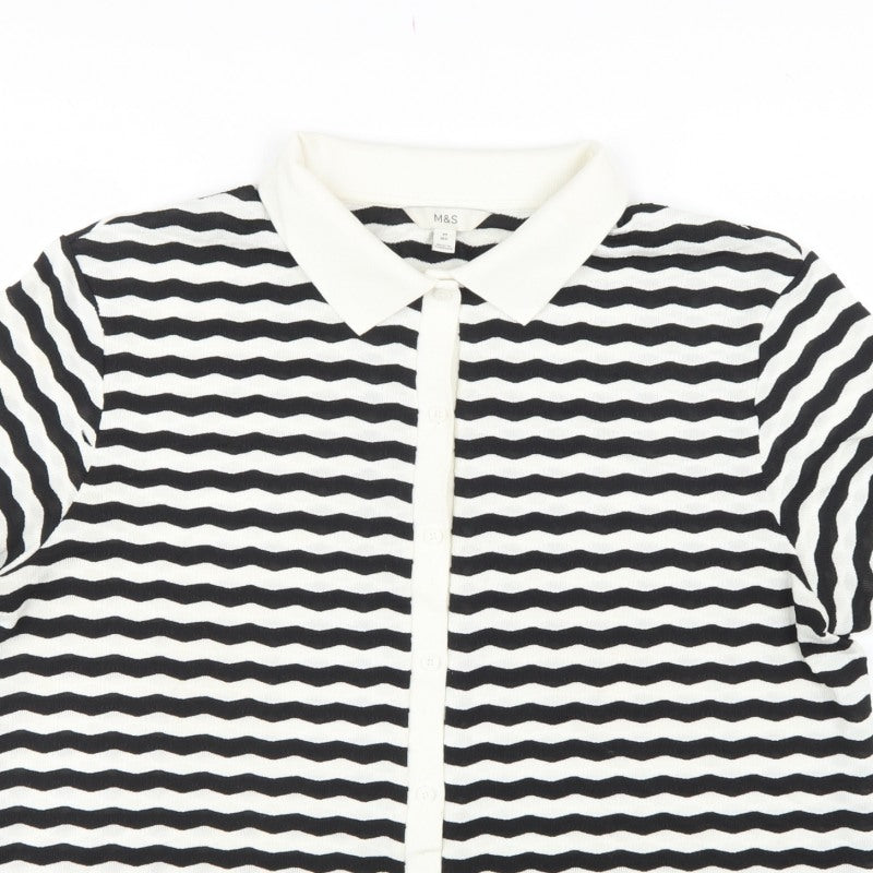 Marks & Spencer Women Black White Striped Size 20 Jersey Polo Shirt