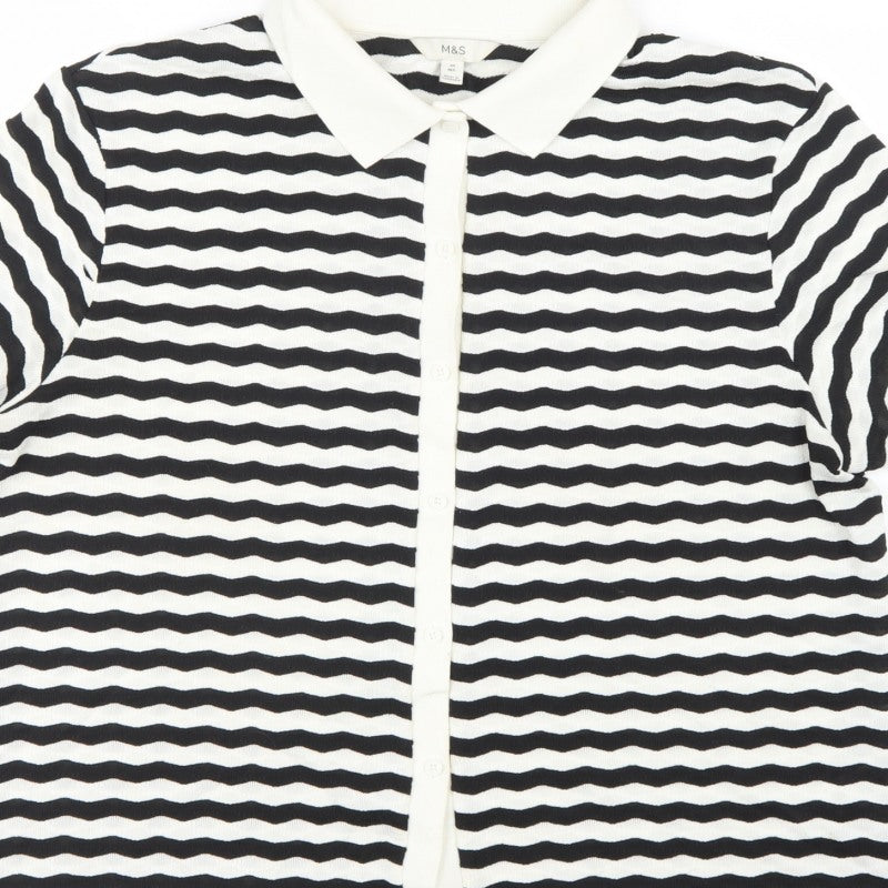 Marks & Spencer Women Black White Striped Size 20 Jersey Polo Shirt