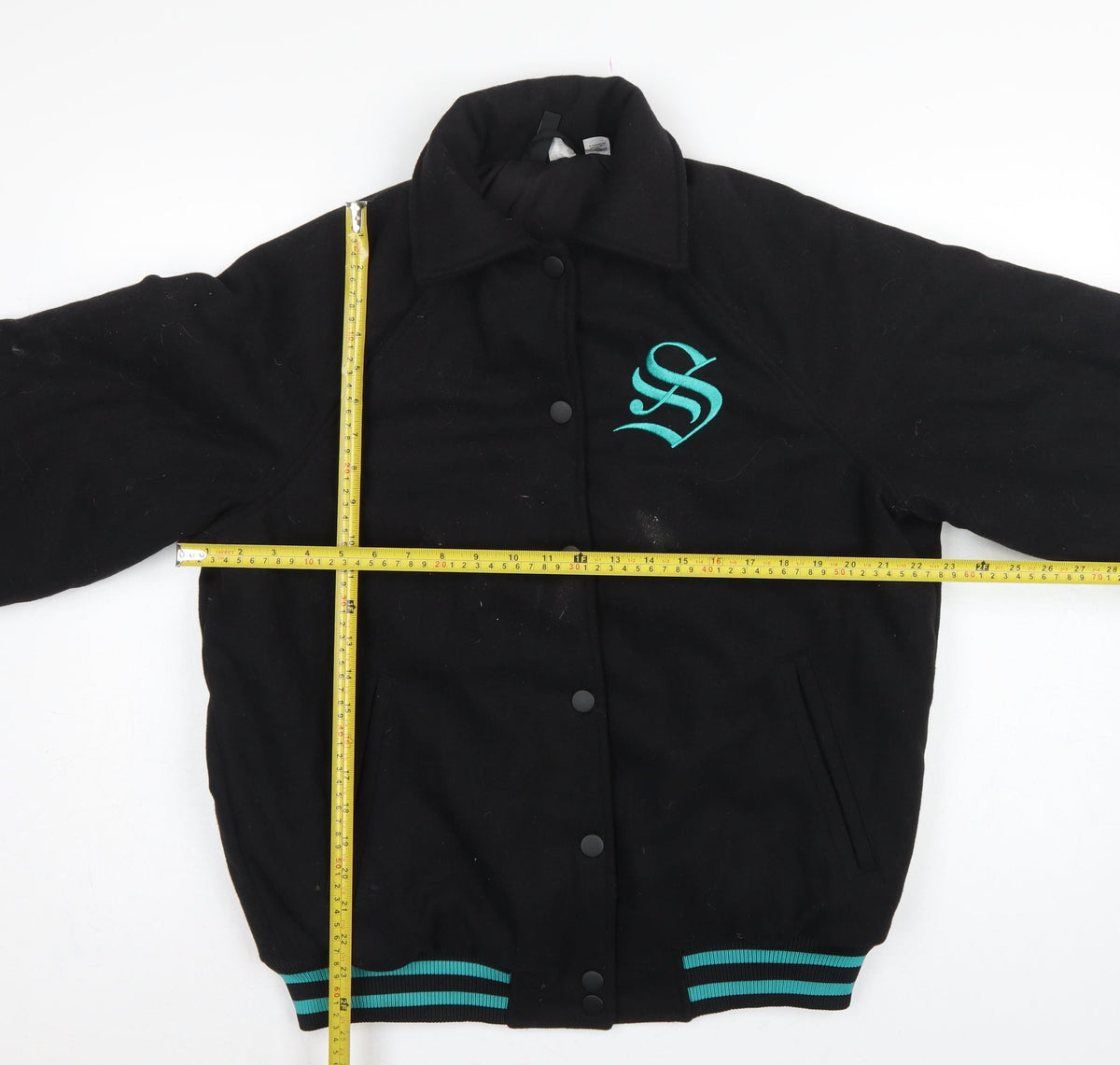 H&M Divided Women’s Black XS Slytherin Varsity Jacket Embroidered