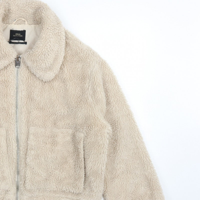 Urban Outfitters Women Beige M Teddy Fleece Zip Jacket Collared