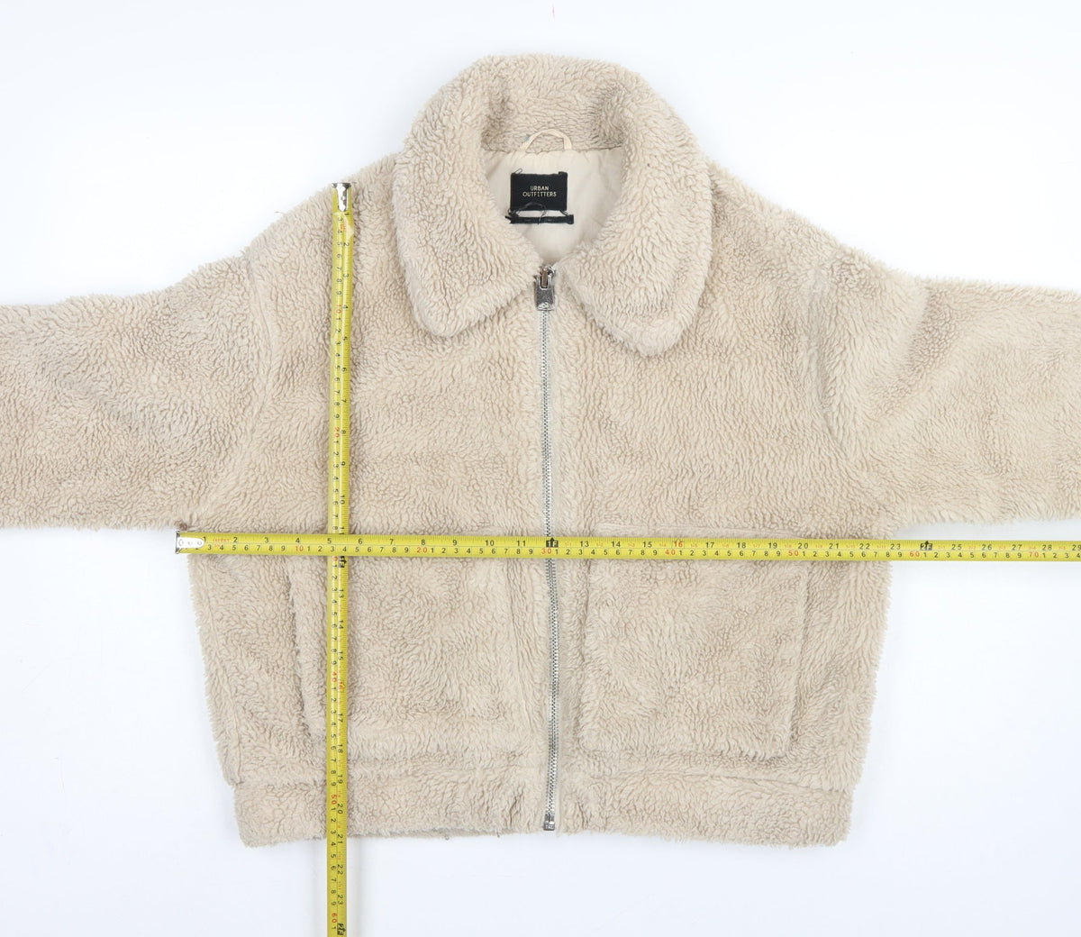 Urban Outfitters Women Beige M Teddy Fleece Zip Jacket Collared