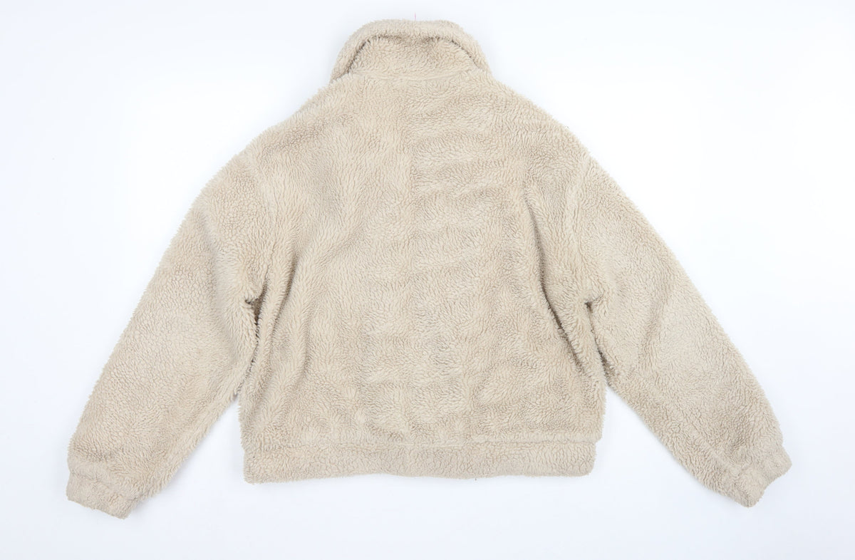 Urban Outfitters Women Beige M Teddy Fleece Zip Jacket Collared