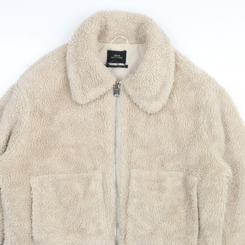 Urban Outfitters Women Beige M Teddy Fleece Zip Jacket Collared