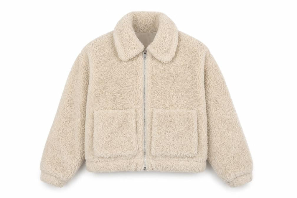 Urban Outfitters Women Beige M Teddy Fleece Zip Jacket Collared