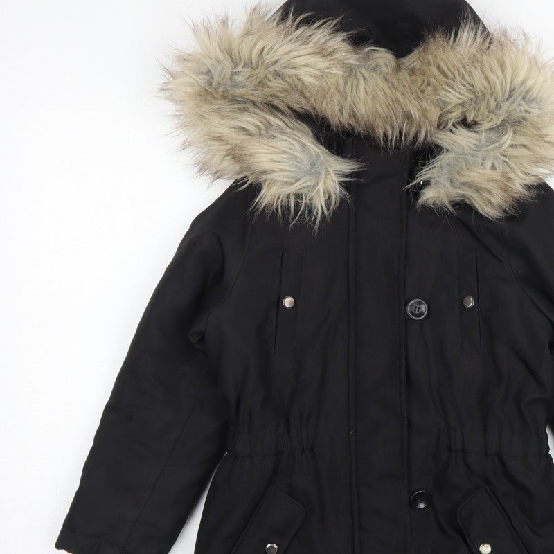 ONLY Girls Black 9 Years Faux Fur Hooded Padded Parka Coat