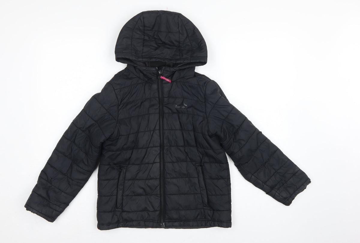 Back view of Peter Storm boys’ black 9-10 years hooded quilted puffer jacket