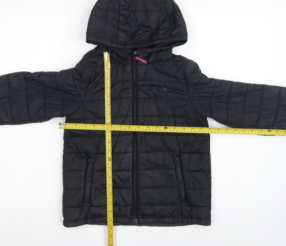 Close-up detail of Peter Storm boys’ black 9-10 years hooded quilted puffer jacket