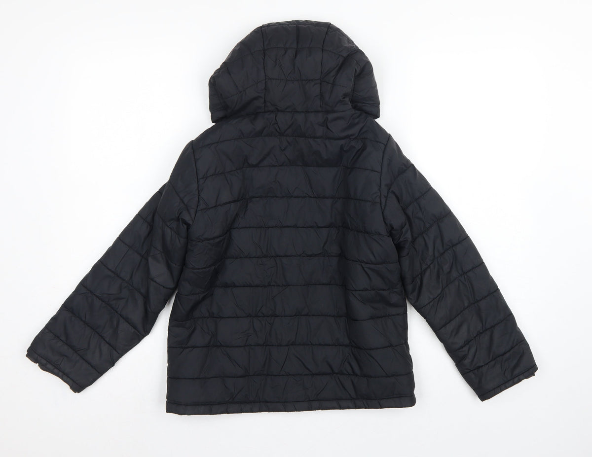 Brand and care label for Peter Storm boys’ black 9-10 years hooded quilted puffer jacket