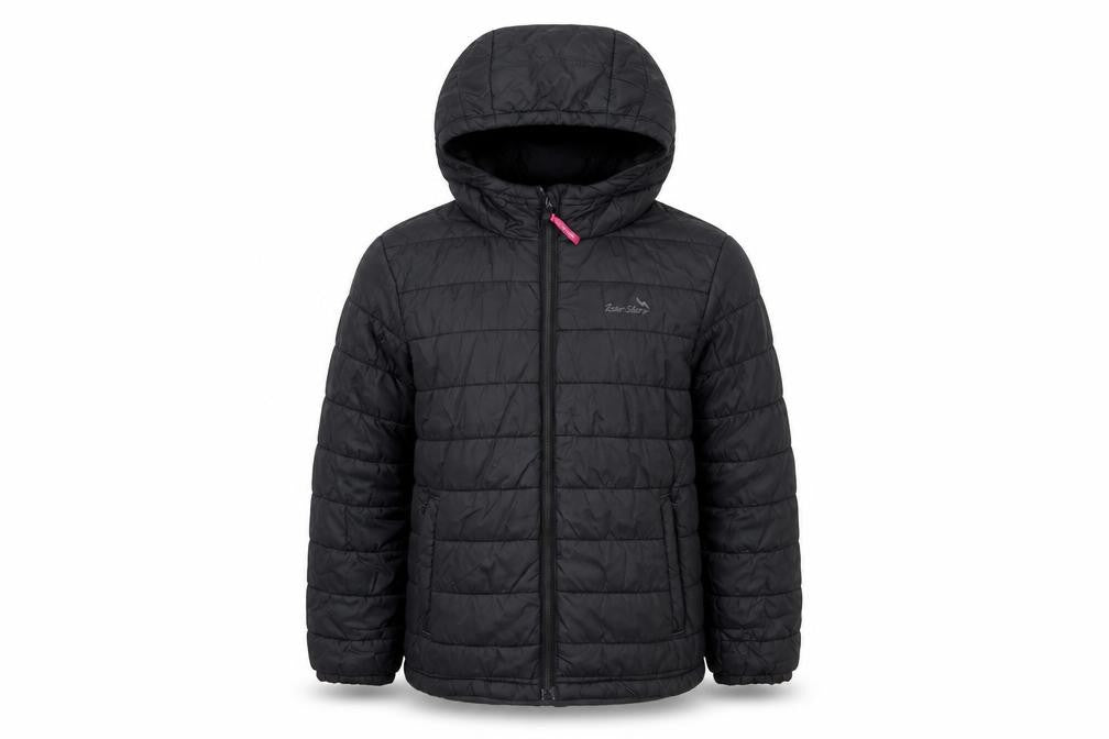 Front view of Peter Storm boys’ black 9-10 years hooded quilted puffer jacket