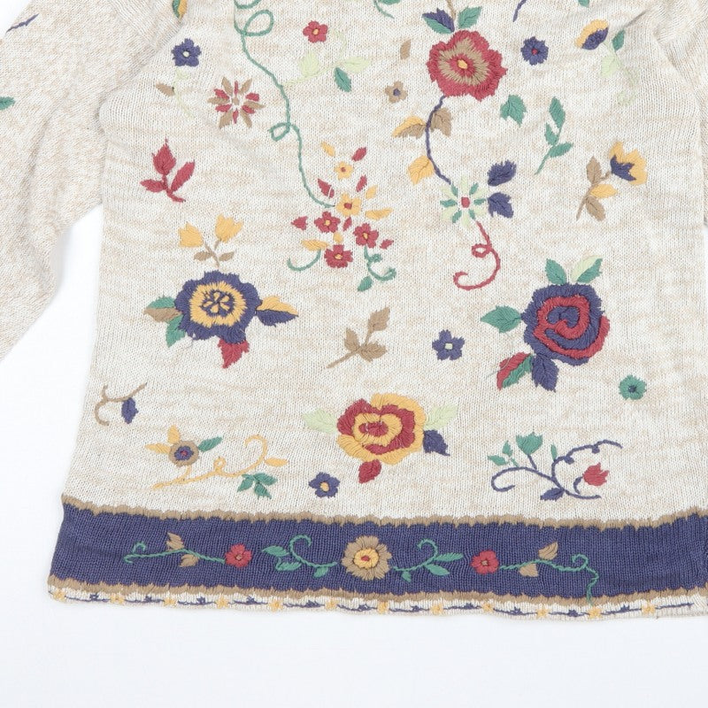 Jade-Adams Collection Women's Beige M Floral Embroidered Knit Jumper