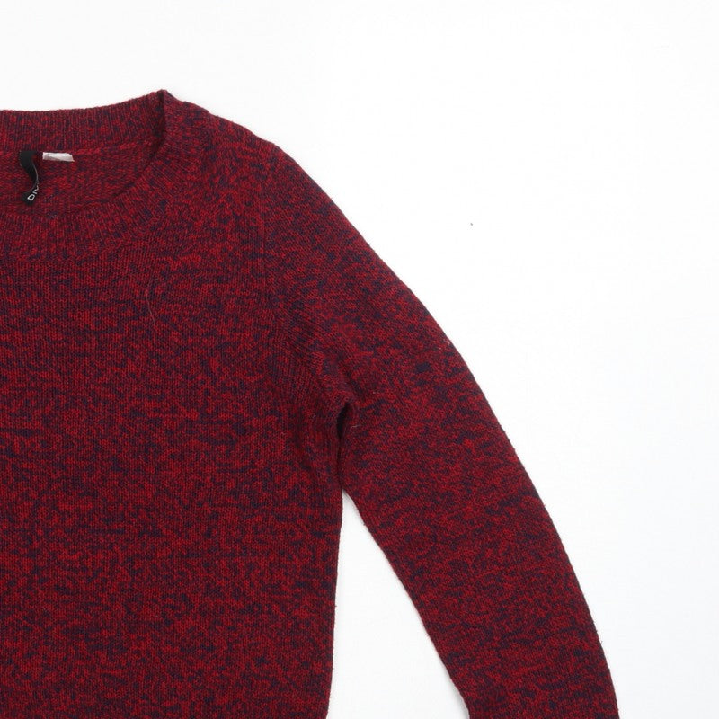 H&M Women’s Red Navy Marl XS Crew Neck Acrylic Knit Pullover Jumper