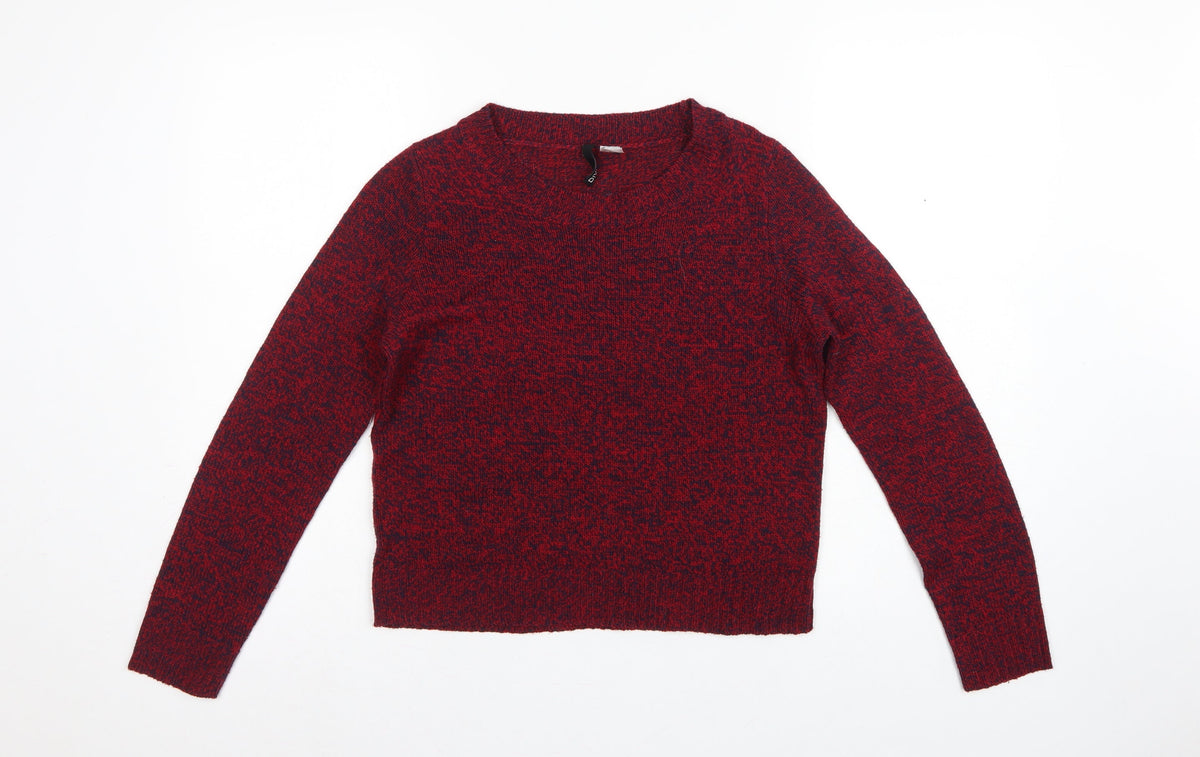 H&M Women’s Red Navy Marl XS Crew Neck Acrylic Knit Pullover Jumper
