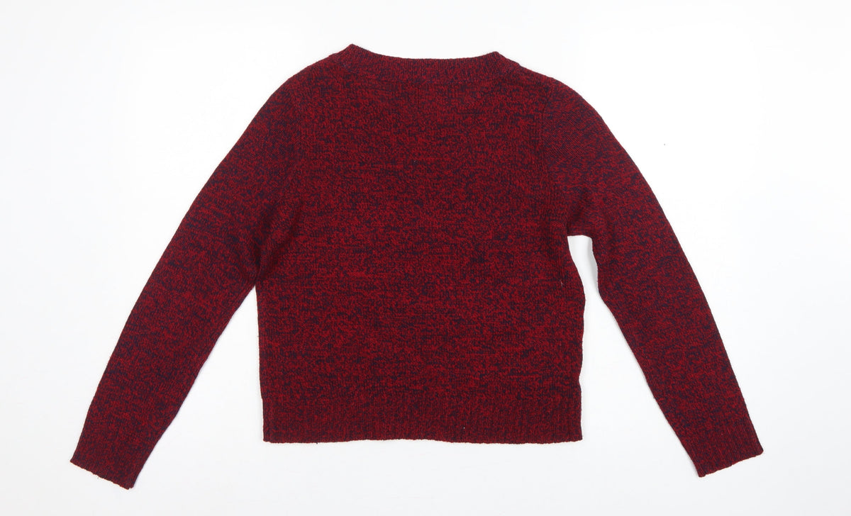 H&M Women’s Red Navy Marl XS Crew Neck Acrylic Knit Pullover Jumper