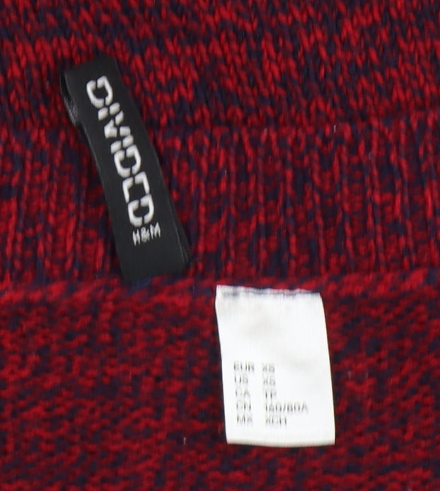 H&M Women’s Red Navy Marl XS Crew Neck Acrylic Knit Pullover Jumper
