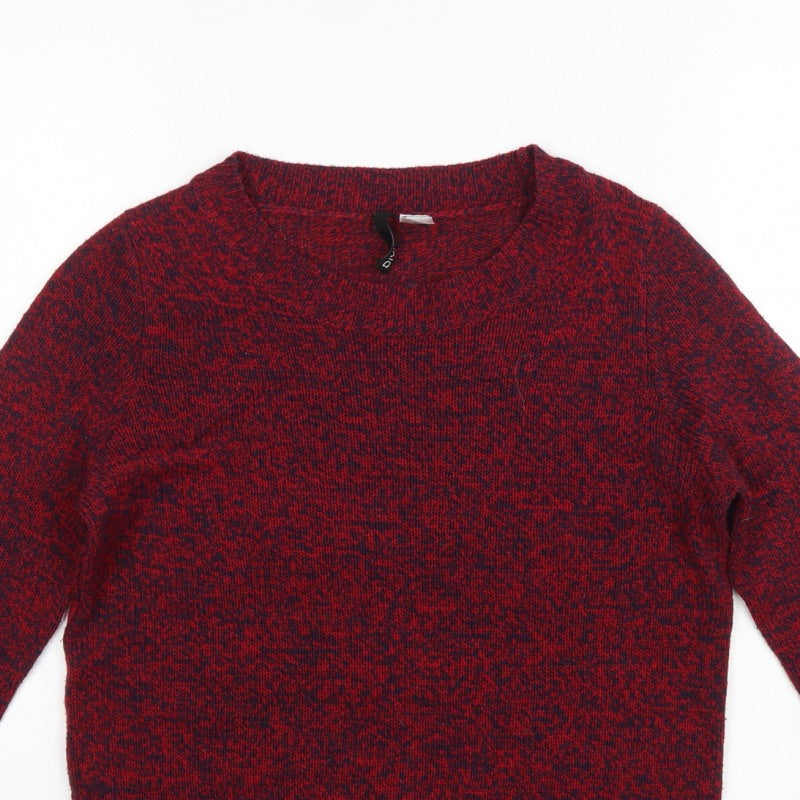 H&M Women’s Red Navy Marl XS Crew Neck Acrylic Knit Pullover Jumper