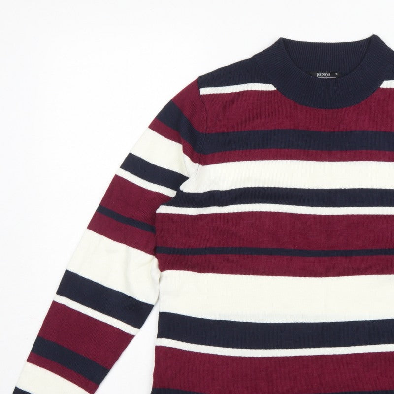 Papaya Women Multicoloured Size 16 Striped Mock Neck Acrylic Jumper