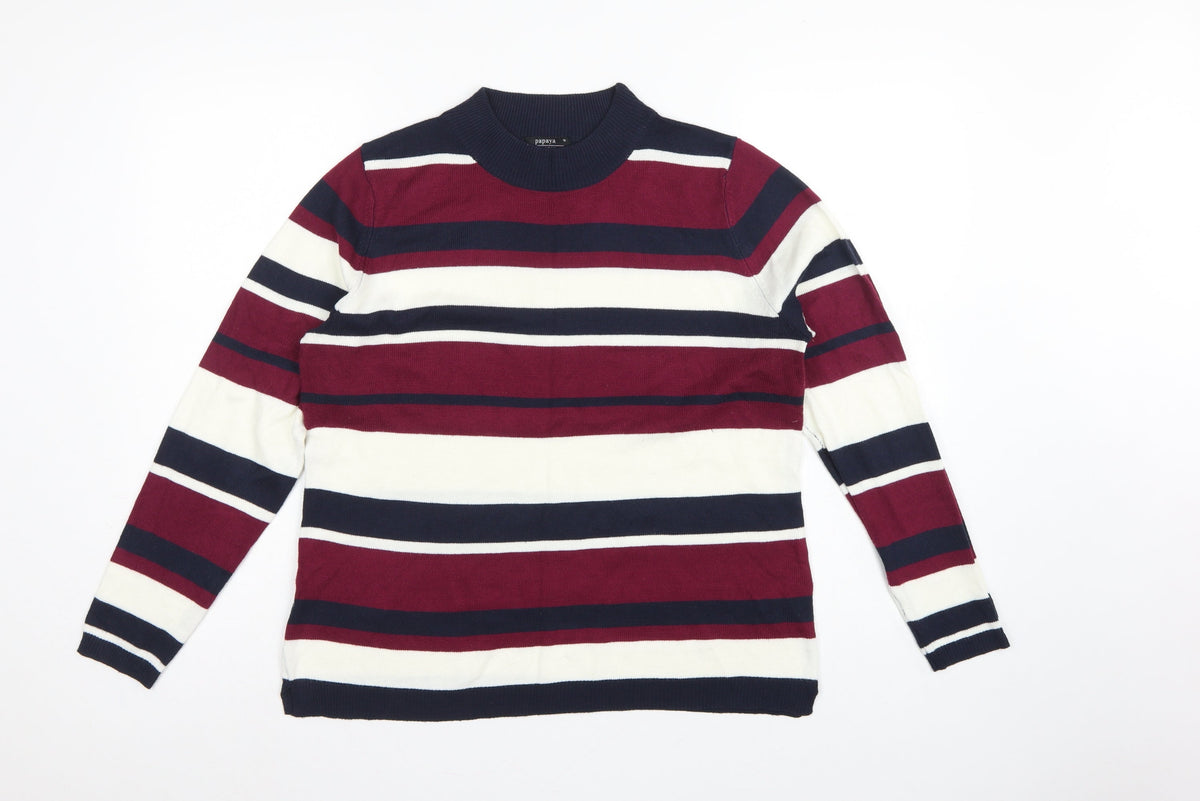 Papaya Women Multicoloured Size 16 Striped Mock Neck Acrylic Jumper