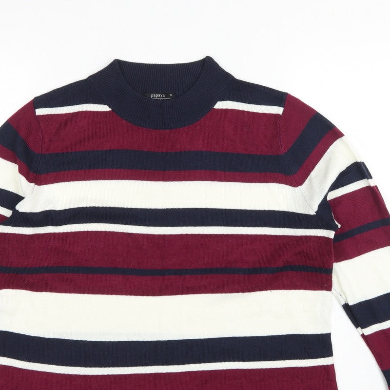 Papaya Women Multicoloured Size 16 Striped Mock Neck Acrylic Jumper