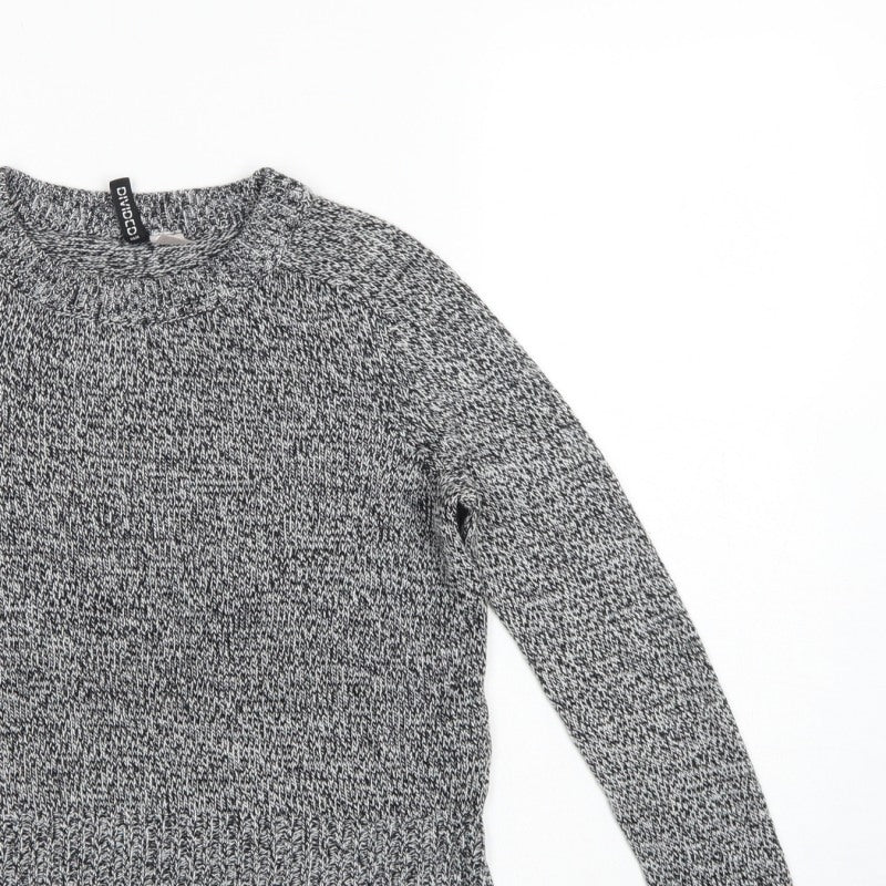 H&M Divided Women Grey Marl XS Chunky Knit Crew Neck Pullover Jumper