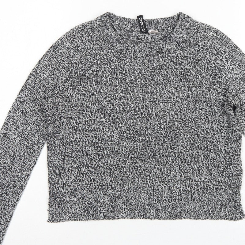 H&M Divided Women Grey Marl XS Chunky Knit Crew Neck Pullover Jumper