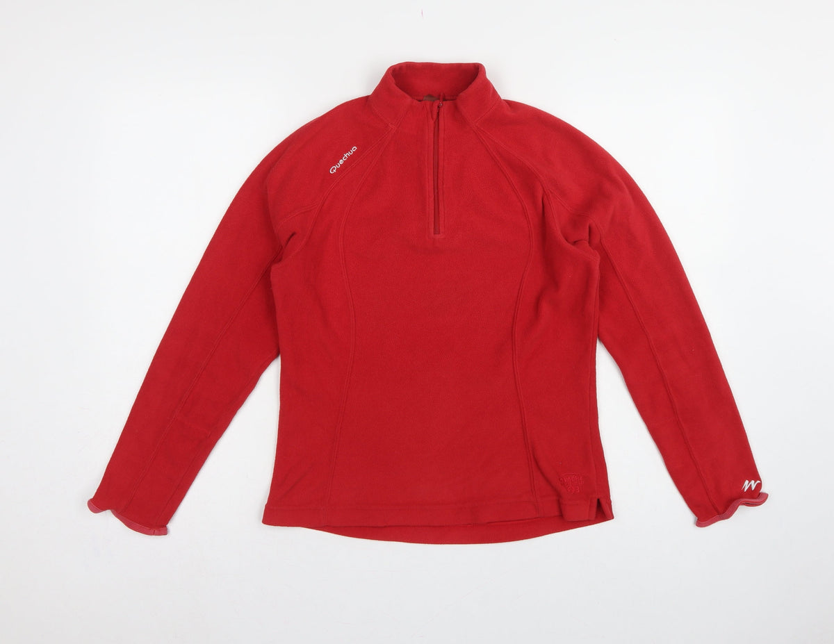 Quechua Women Red UK 12 Fleece 1/2 Zip Raglan Sweatshirt Hiking