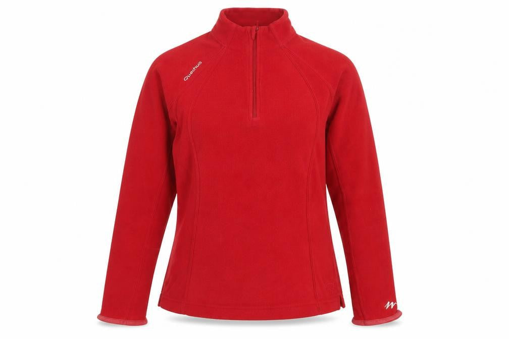 Quechua Women Red UK 12 Fleece 1/2 Zip Raglan Sweatshirt Hiking