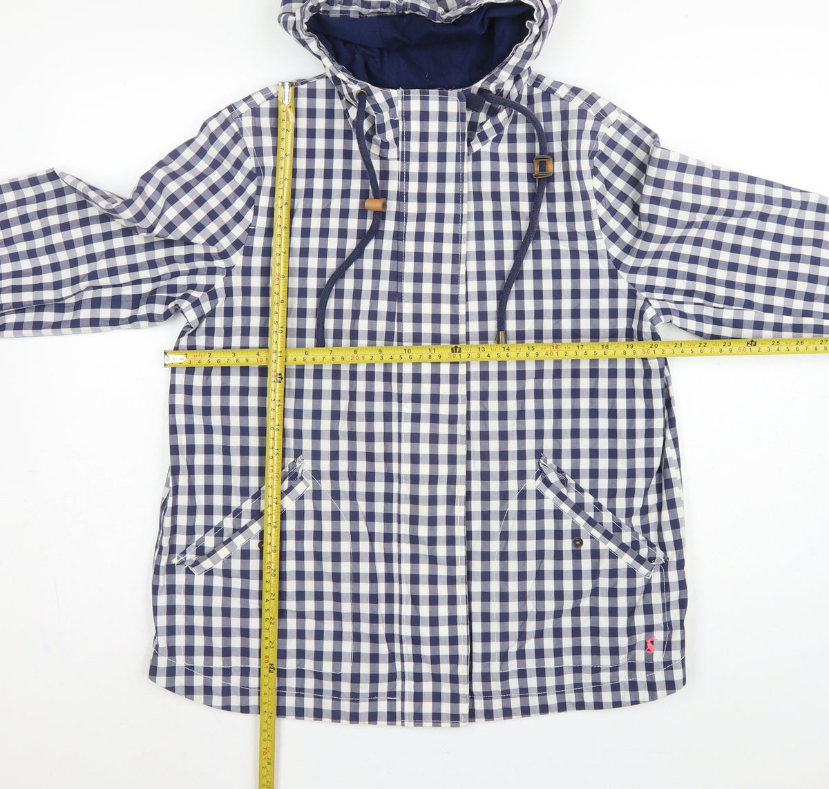 Joules Women Blue Check Waterproof Hooded Rain Coat Jacket UK 14