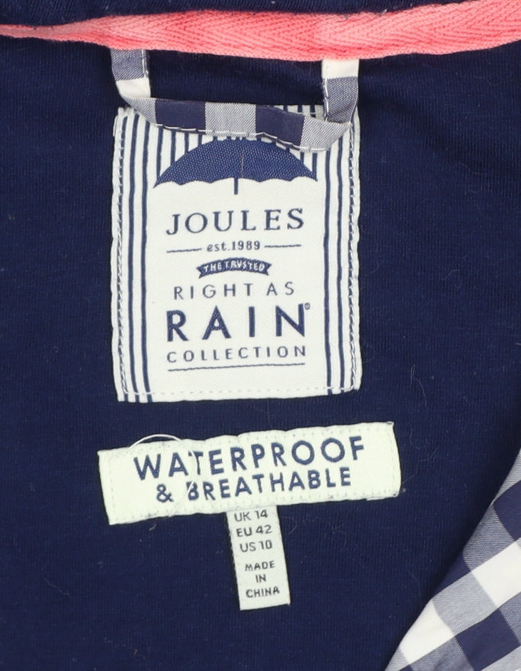 Joules Women Blue Check Waterproof Hooded Rain Coat Jacket UK 14