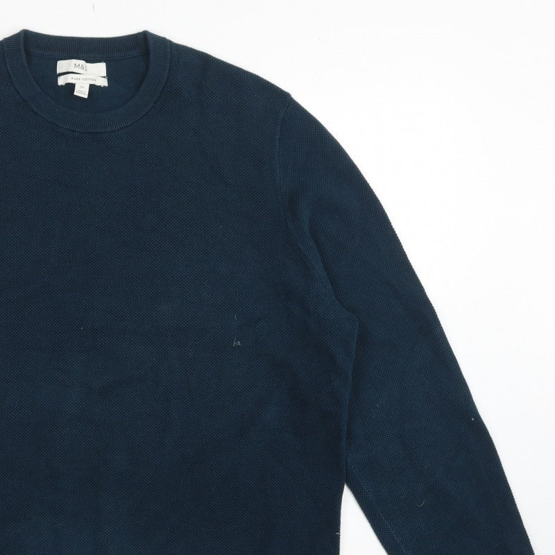 Marks and Spencer Men’s Blue 2XL Cotton Crew Neck Knit Pullover Jumper