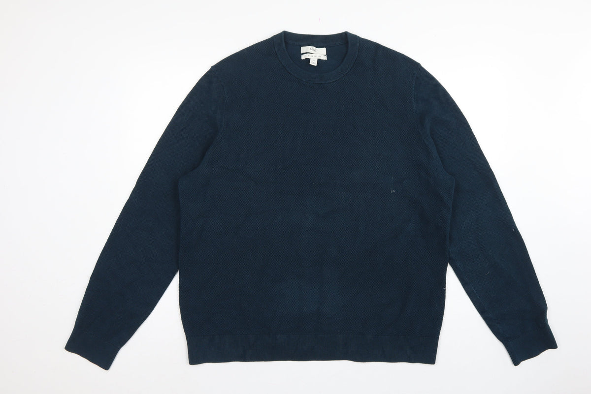 Marks and Spencer Men’s Blue 2XL Cotton Crew Neck Knit Pullover Jumper