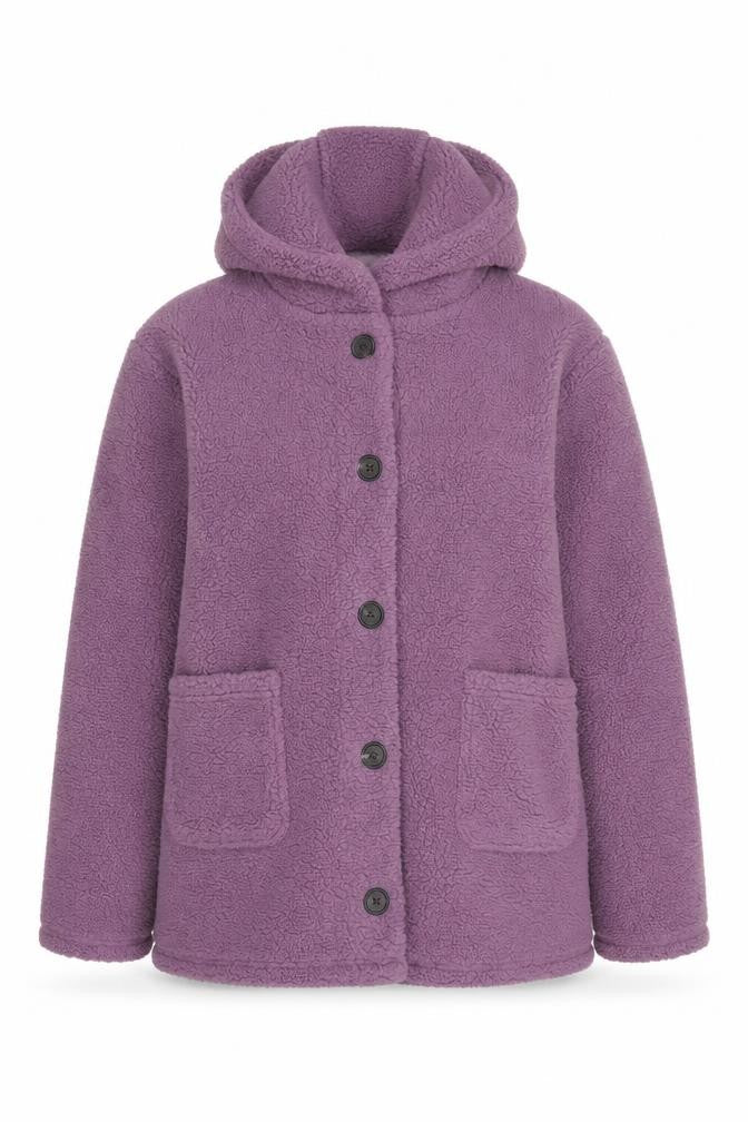 Cotton Traders Women Purple UK 24 Hooded Fleece Button Jacket