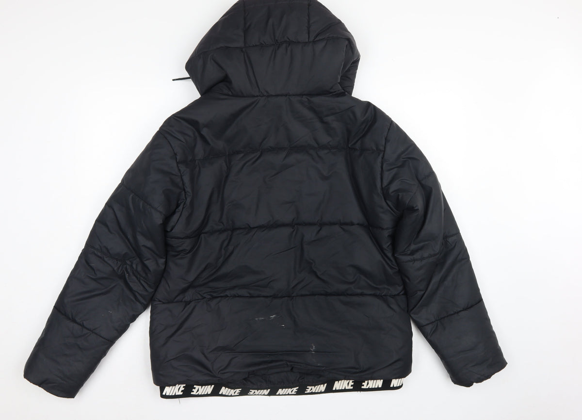 Nike Men Black L Puffer Jacket Hooded Quilted Full Zip