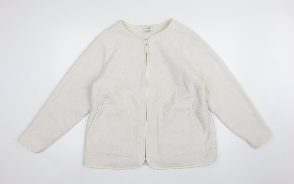 Marks and Spencer Women Ivory L Regular Fleece Full Zip Jacket