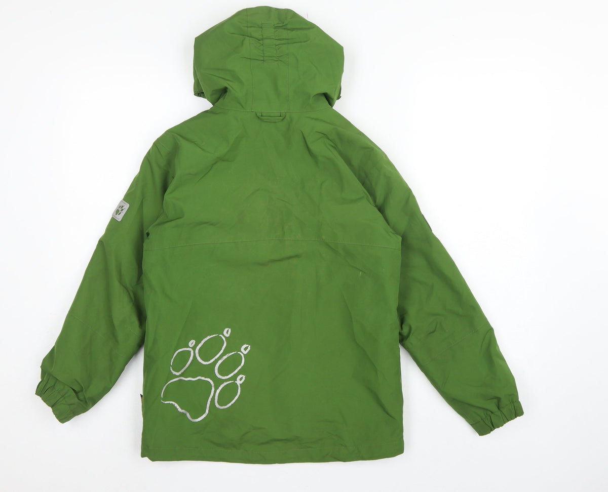 Jack Wolfskin Boys Green Hooded Jacket UK 9-10 Years Fleece Lined