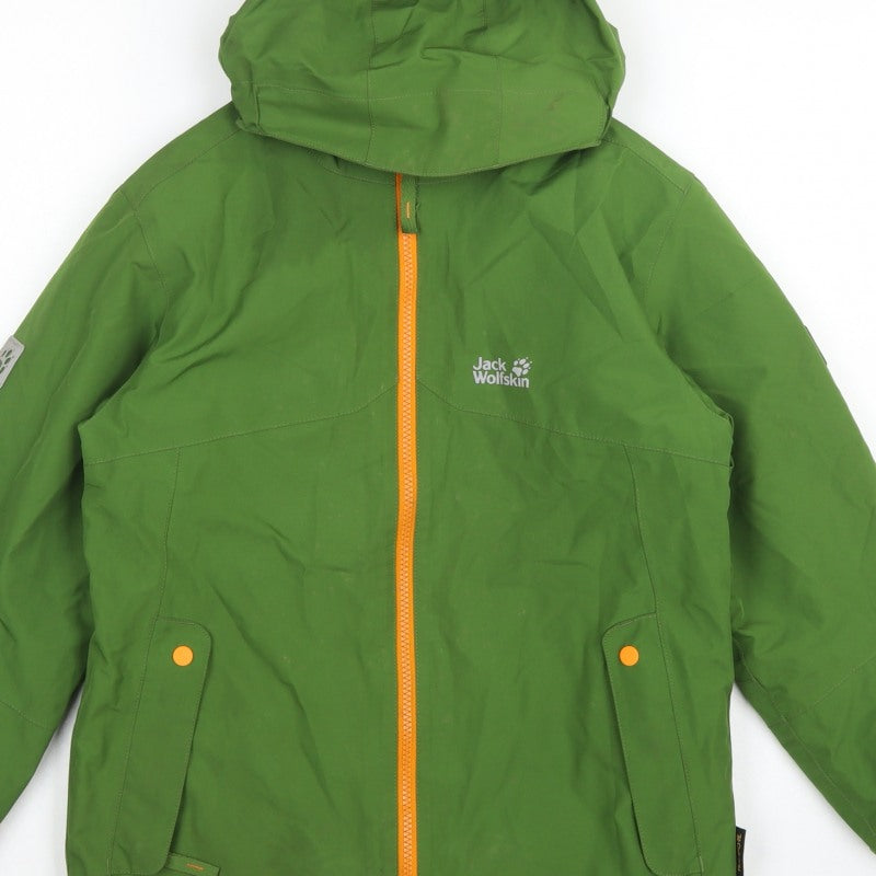 Jack Wolfskin Boys Green Hooded Jacket UK 9-10 Years Fleece Lined