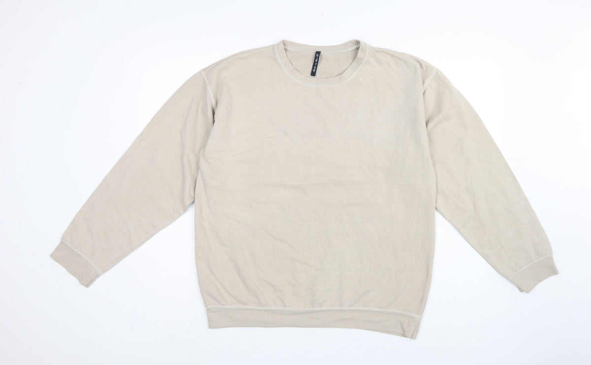 AsYou Men’s Beige Small Crew Neck Logo Pullover Sweatshirt